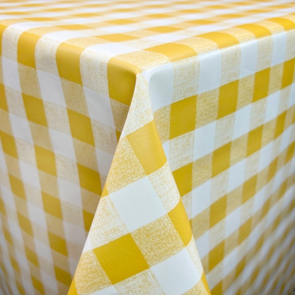 Tablecloth Gingham Vinyl PVC Yellow